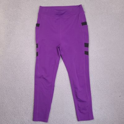 Pop fit Leggings Womans 2XL Purple Side Sheer Black Insert Side Pockets